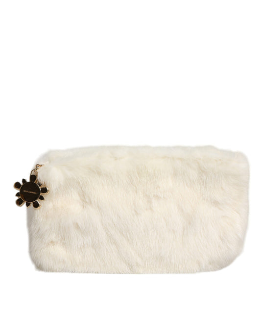 Dolce & Gabbana White Fur Handbag Clutch Purse Pouch Bag Dolce & Gabbana