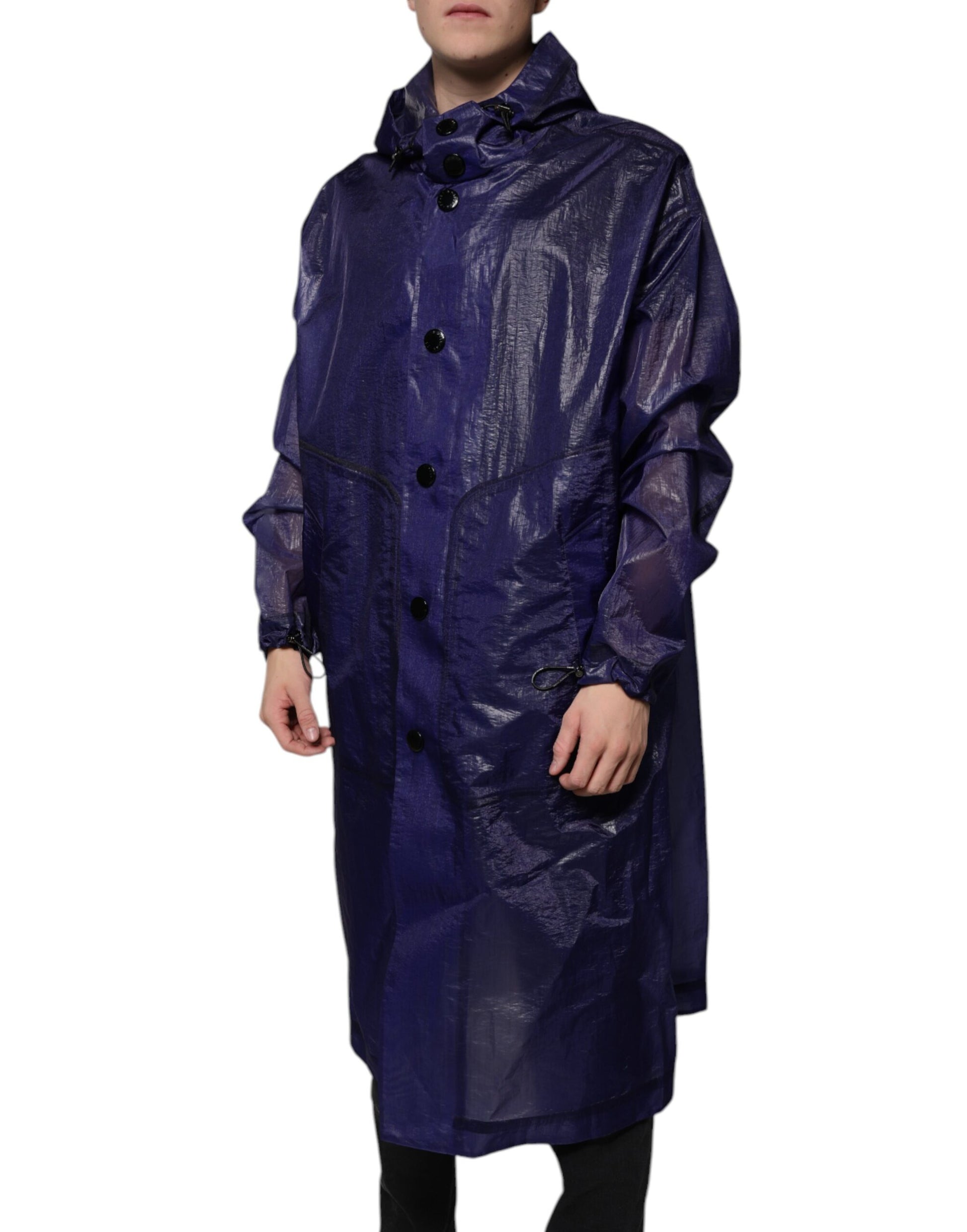 Dolce & Gabbana Dark Blue Cotton Hooded Men Raincoat Jacket Dolce & Gabbana