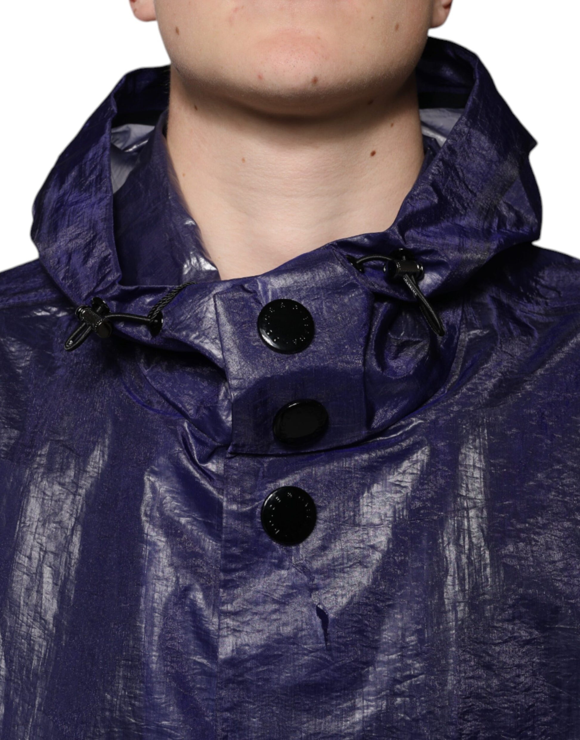 Dolce & Gabbana Dark Blue Cotton Hooded Men Raincoat Jacket Dolce & Gabbana