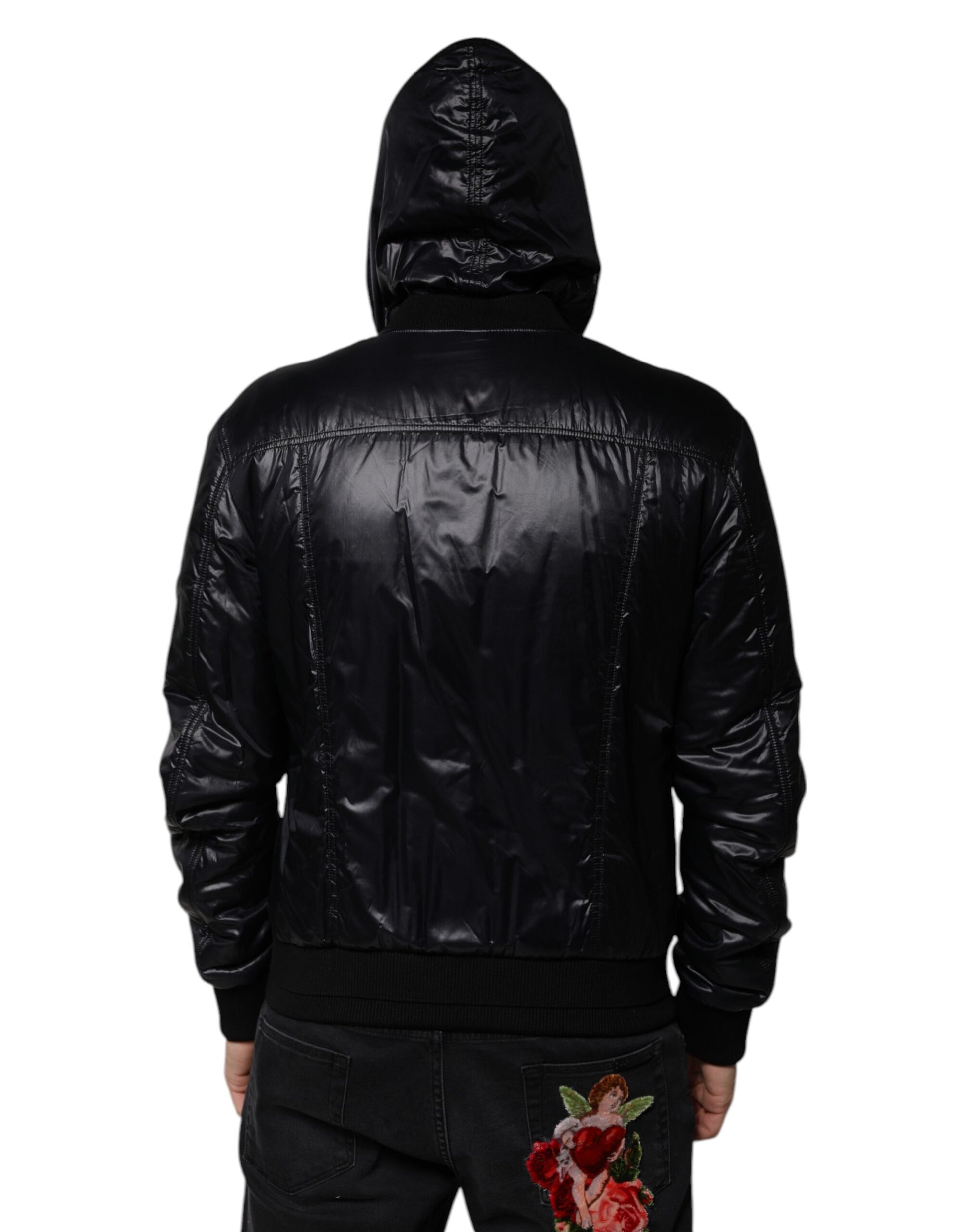 Dolce & Gabbana Black Nylon Hooded Full Zip Blouson Jacket Dolce & Gabbana