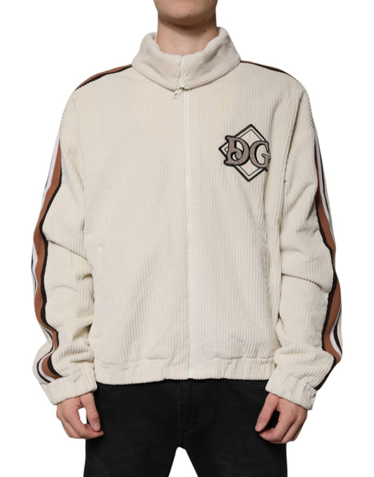 Dolce & Gabbana Beige Logo Applique Cotton Corduroy Full Zip Jacket Dolce & Gabbana