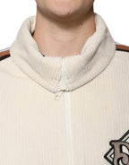 Dolce & Gabbana Beige Logo Applique Cotton Corduroy Full Zip Jacket