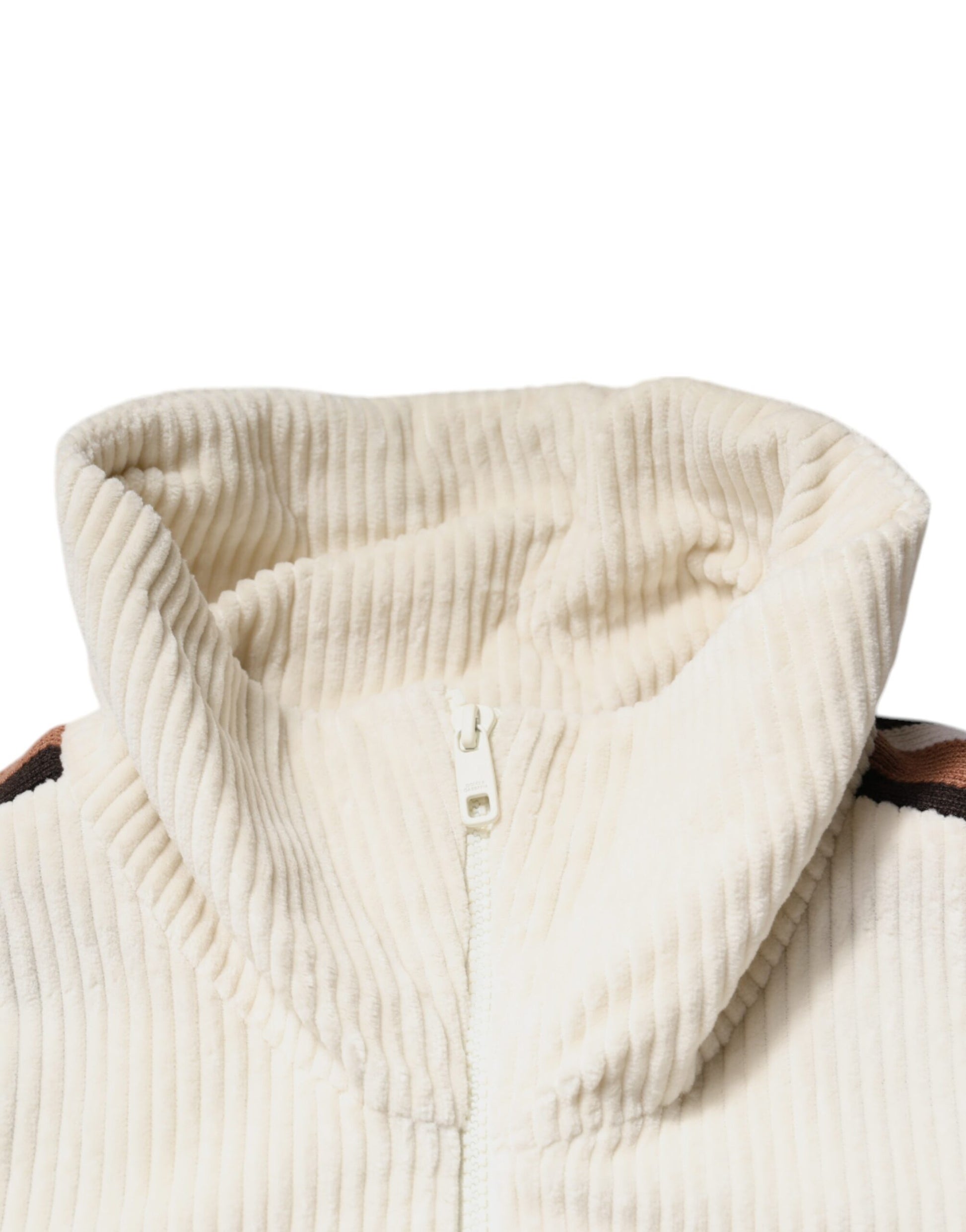 Dolce & Gabbana Beige Logo Applique Cotton Corduroy Full Zip Jacket Dolce & Gabbana