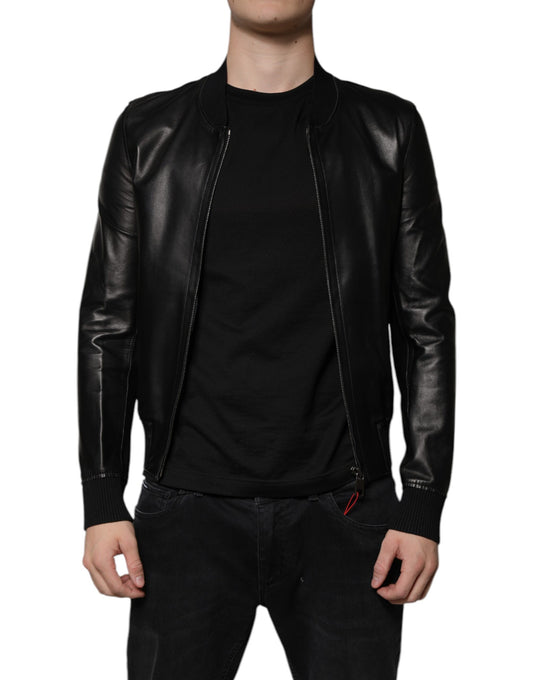Dolce & Gabbana Black Lambskin Full Zip Biker Blouson Jacket Dolce & Gabbana