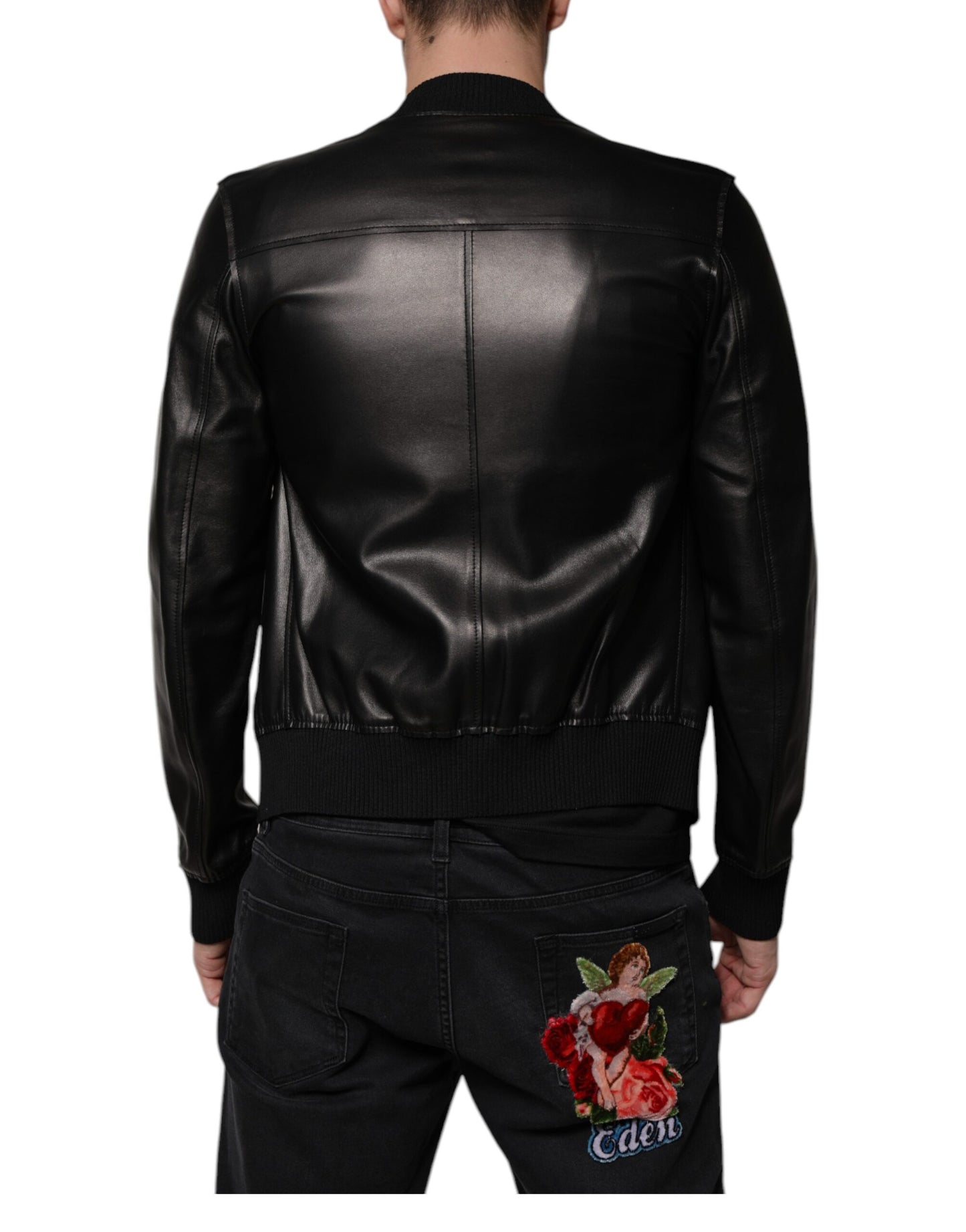Dolce & Gabbana Black Lambskin Full Zip Biker Blouson Jacket Dolce & Gabbana