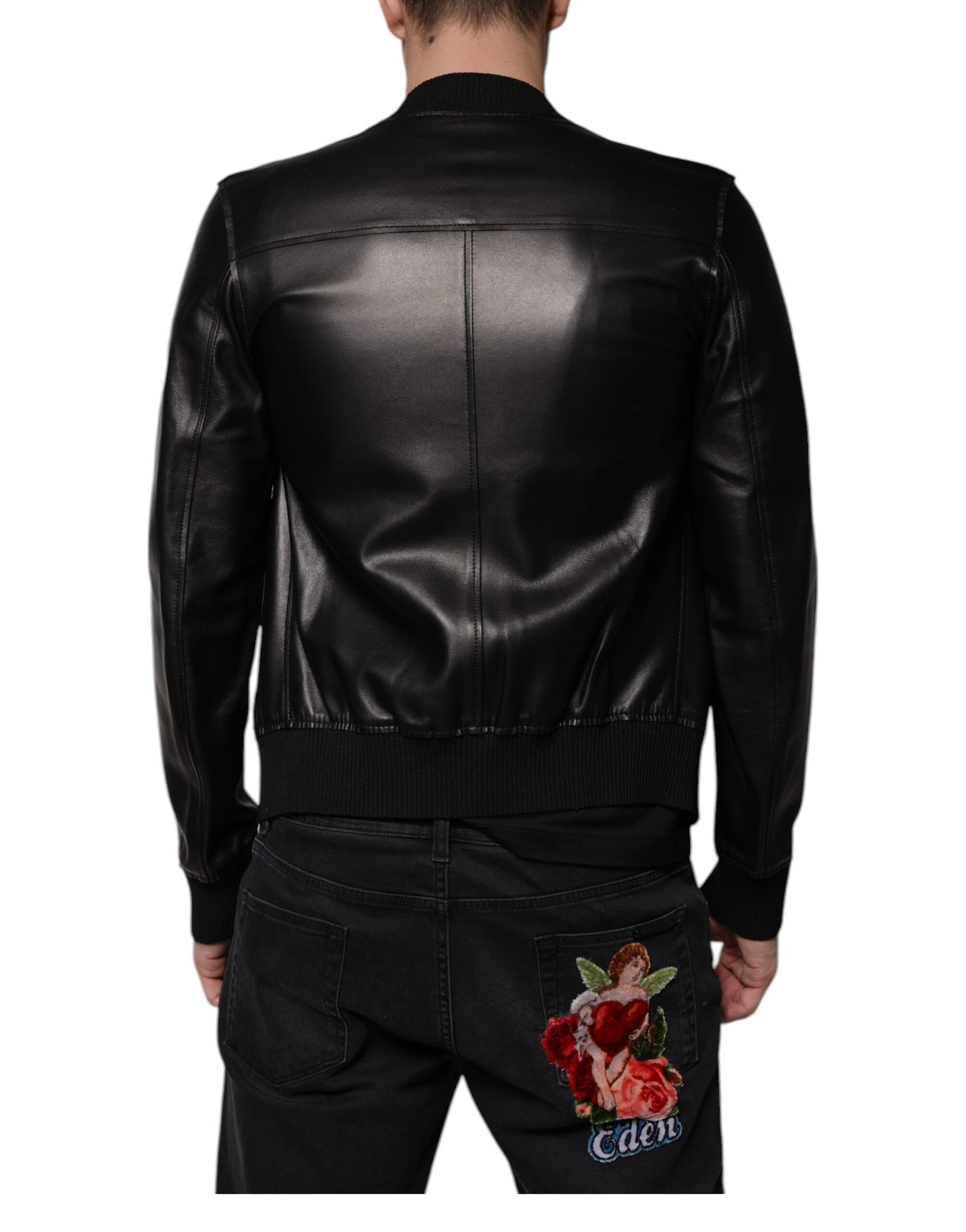 Dolce & Gabbana Black Lambskin Full Zip Biker Blouson Jacket Dolce & Gabbana