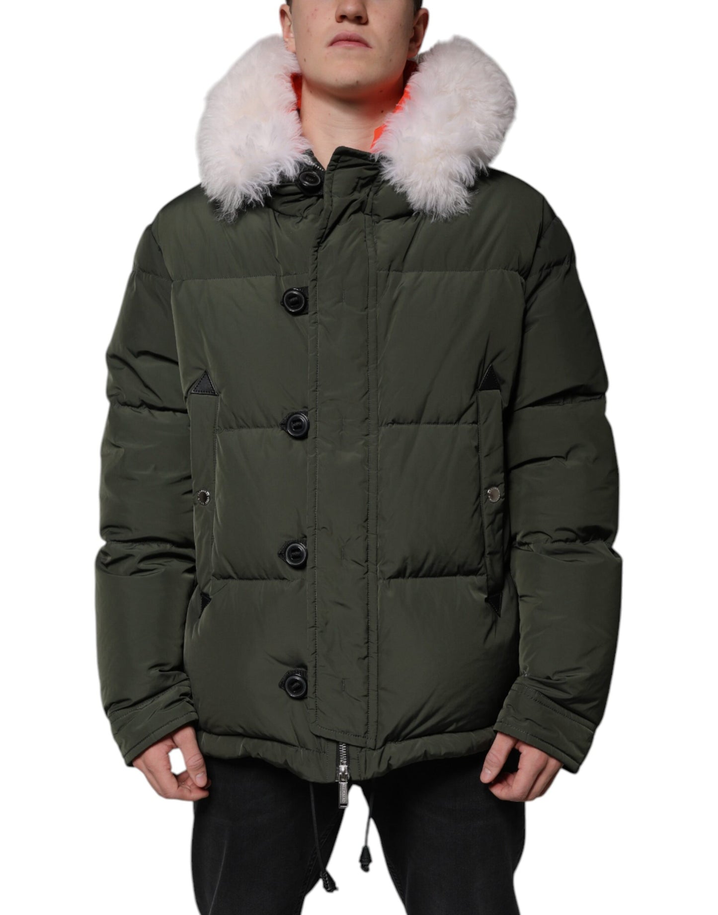 Dsquared² Green Hooded Long Sleeves Fur Shearling Jacket Dsquared²