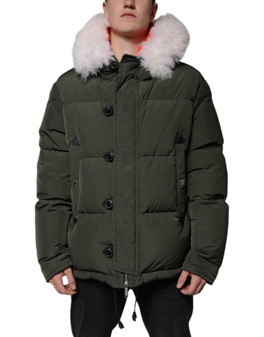 Dsquared² Green Hooded Long Sleeves Fur Shearling Jacket Dsquared²