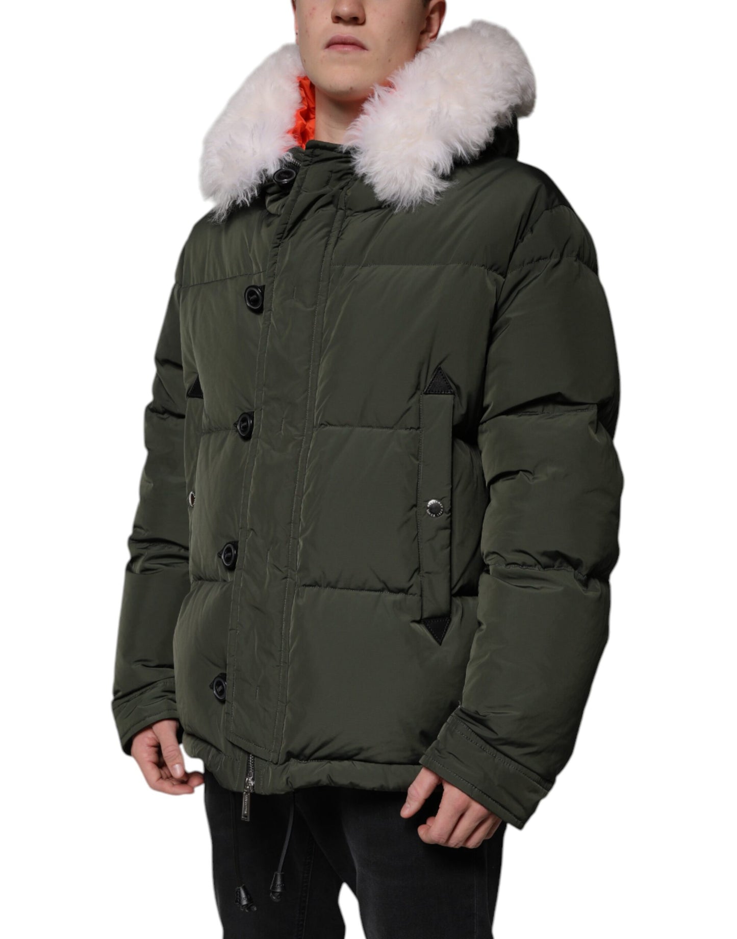 Dsquared² Green Hooded Long Sleeves Fur Shearling Jacket Dsquared²