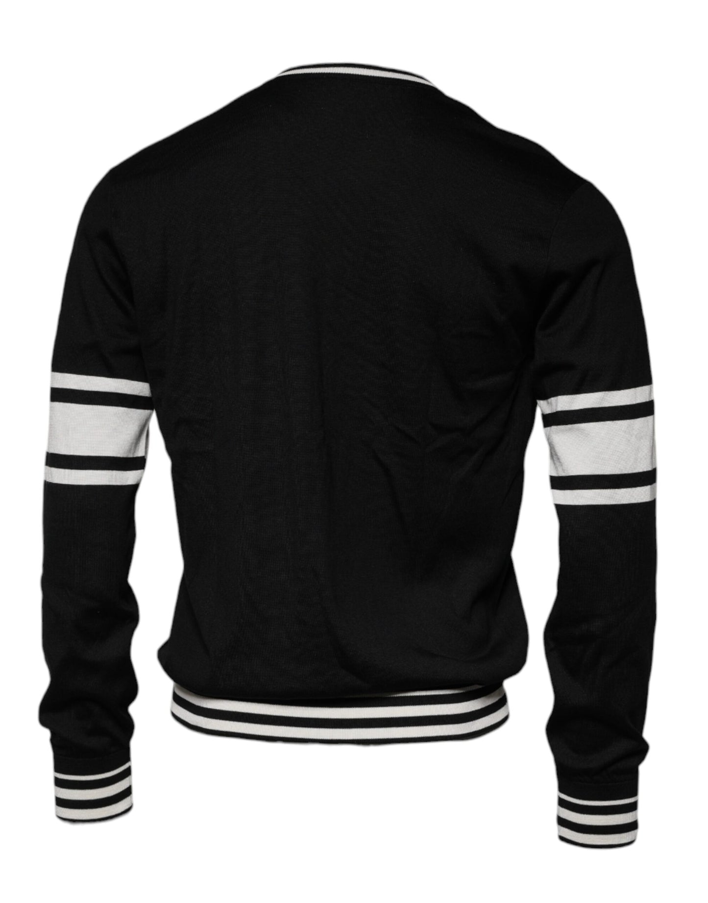 Dolce & Gabbana Black White Guitar Silk Crew Neck Sweater Dolce & Gabbana