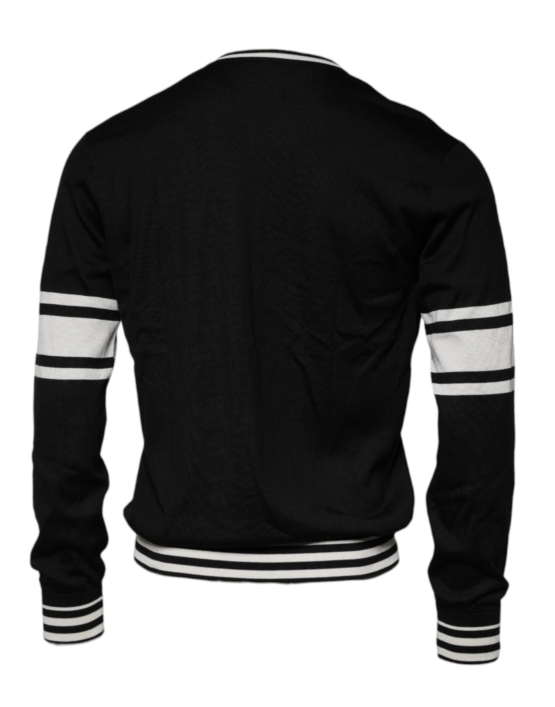 Dolce & Gabbana Black White Guitar Silk Crew Neck Sweater Dolce & Gabbana