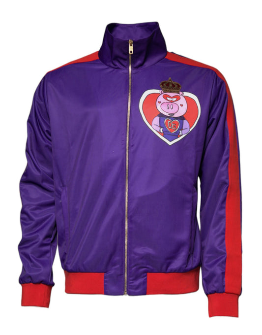 Dolce & Gabbana Purple Year Of The Pig Full Zip Bomber Sweater Dolce & Gabbana