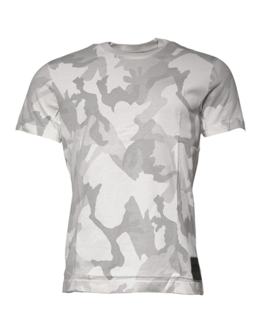 Dolce & Gabbana White Gray Camouflage Cotton Crew Neck T-shirt Dolce & Gabbana