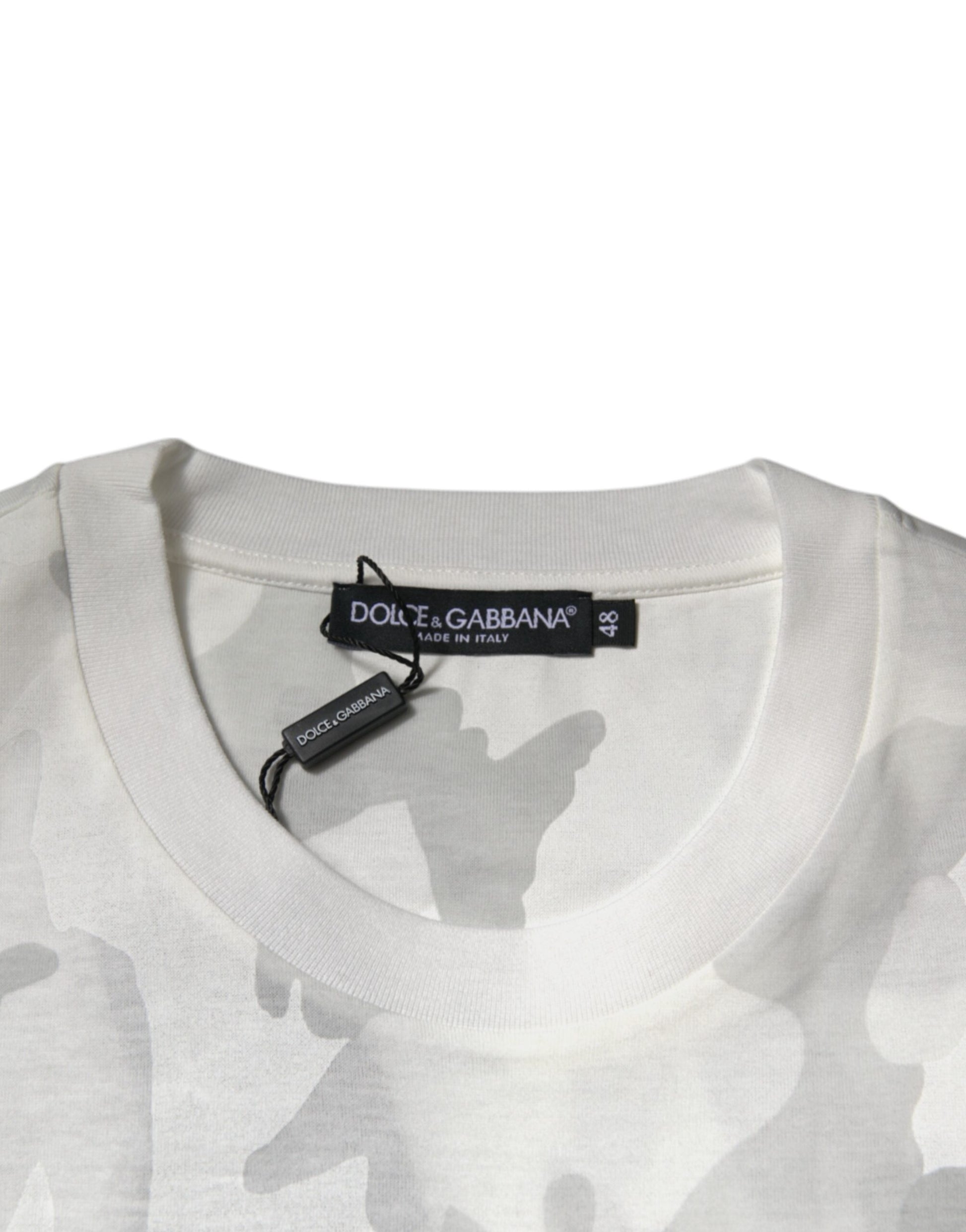 Dolce & Gabbana White Gray Camouflage Cotton Crew Neck T-shirt Dolce & Gabbana