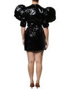 Dolce & Gabbana Black Patent Leather Puff Sleeves Mini Dress - Eljoys Fashion 