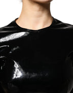 Dolce & Gabbana Black Patent Leather Puff Sleeves Mini Dress - Eljoys Fashion 