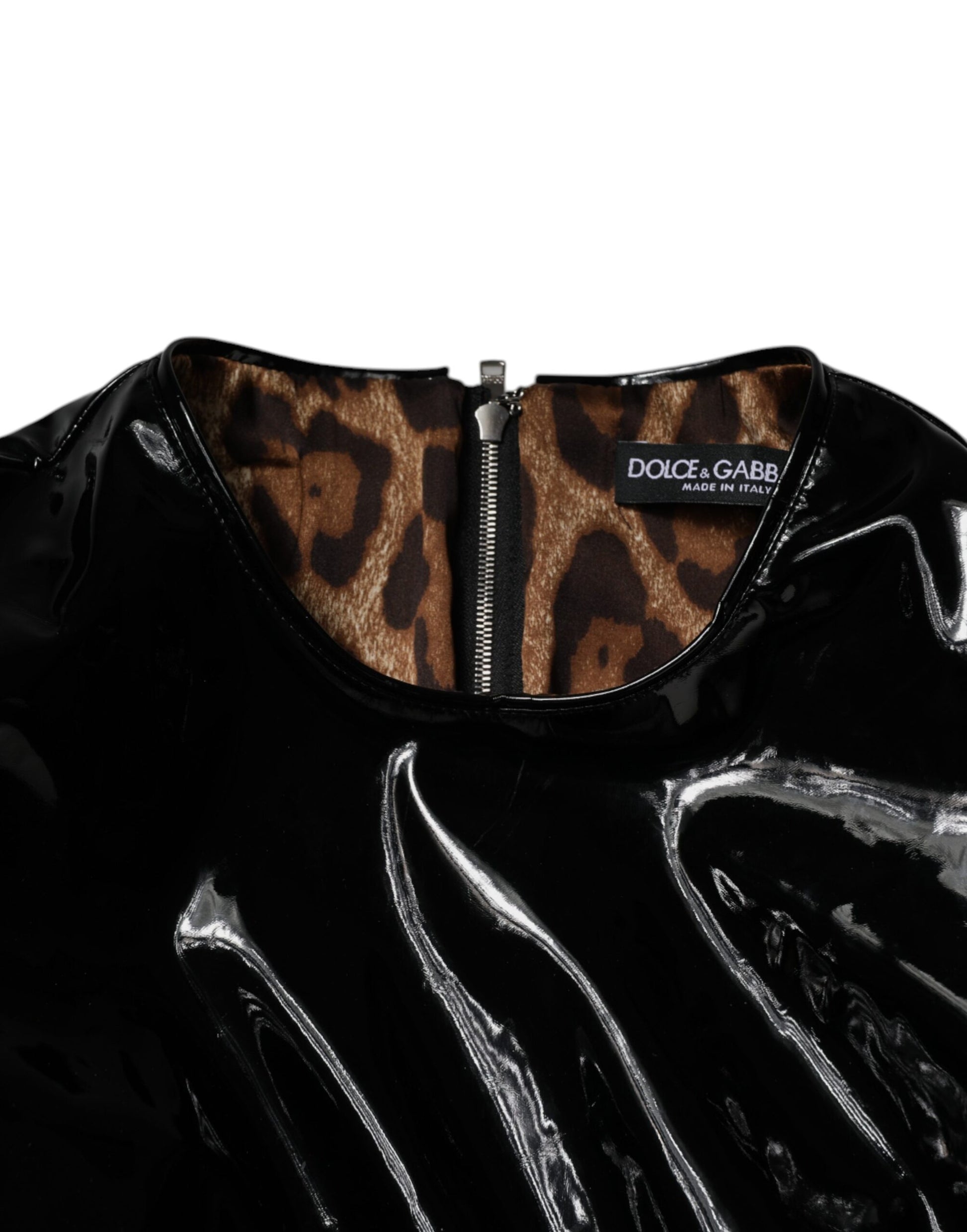 Dolce & Gabbana Black Patent Leather Puff Sleeves Mini Dress Dolce & Gabbana