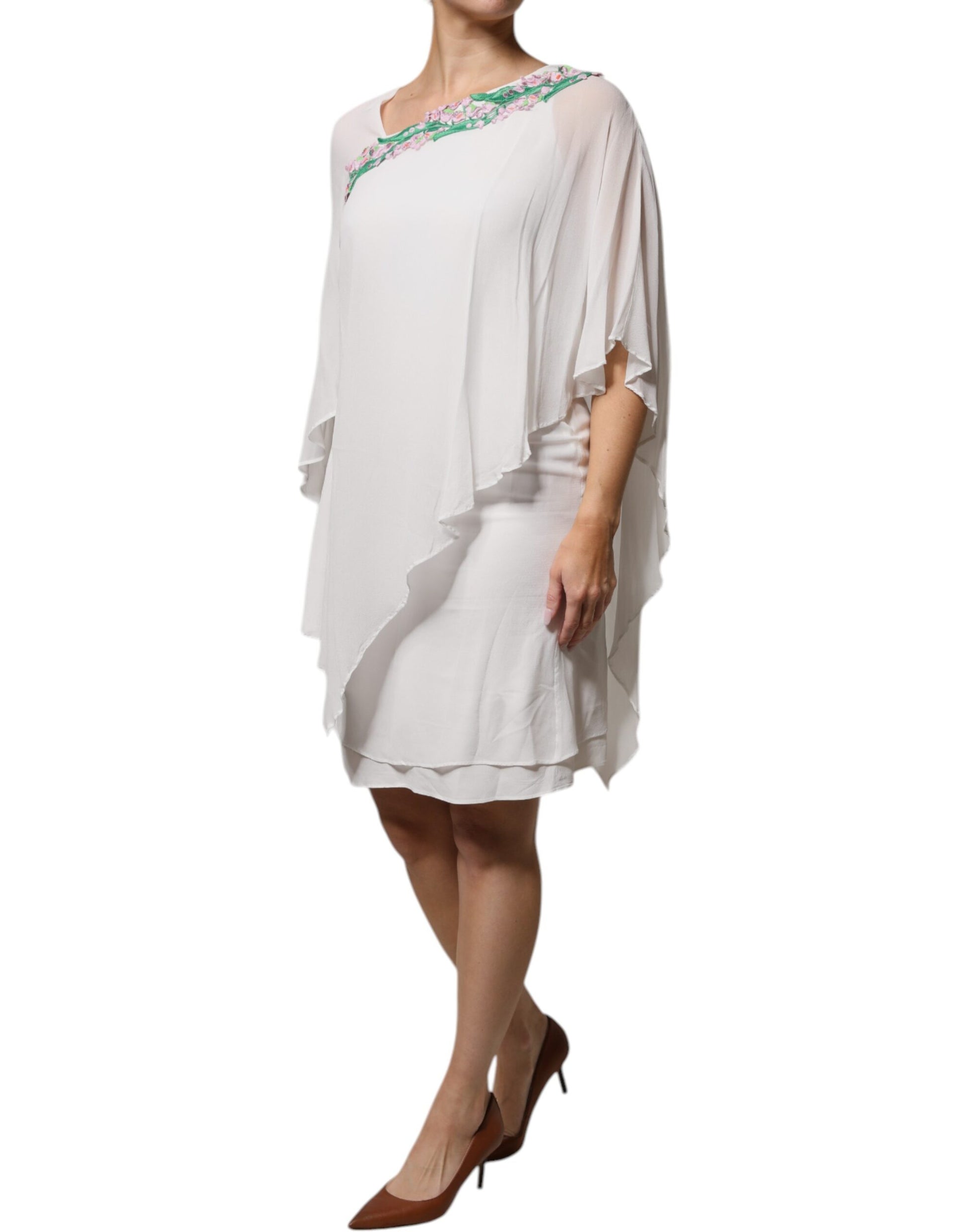 Blumarine White Floral Embroidery Viscose Chiffon Shift Dress Blumarine