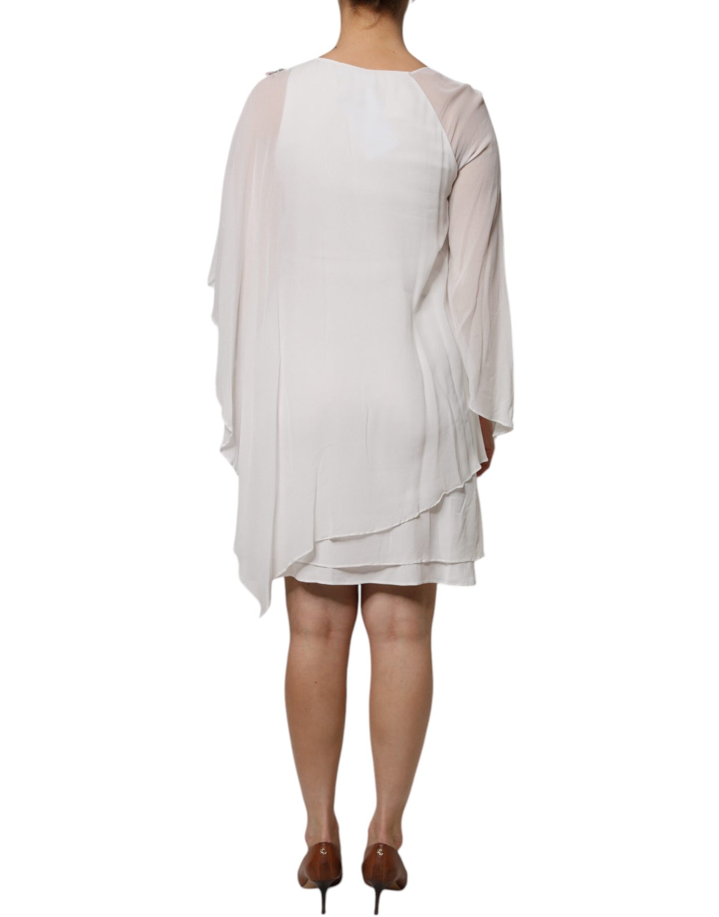 Blumarine White Floral Embroidery Viscose Chiffon Shift Dress Blumarine