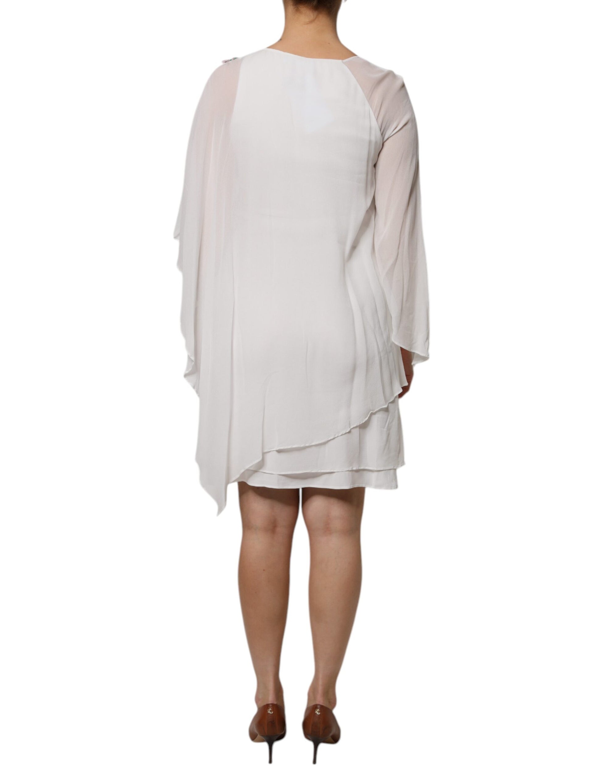 Blumarine White Floral Embroidery Viscose Chiffon Shift Dress Blumarine