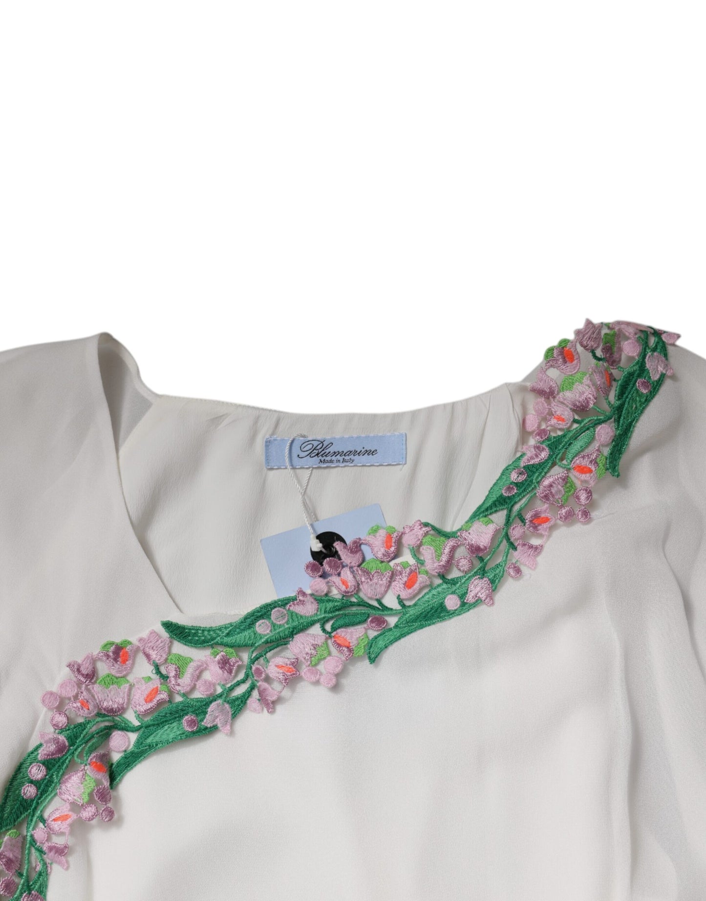 Blumarine White Floral Embroidery Viscose Chiffon Shift Dress Blumarine