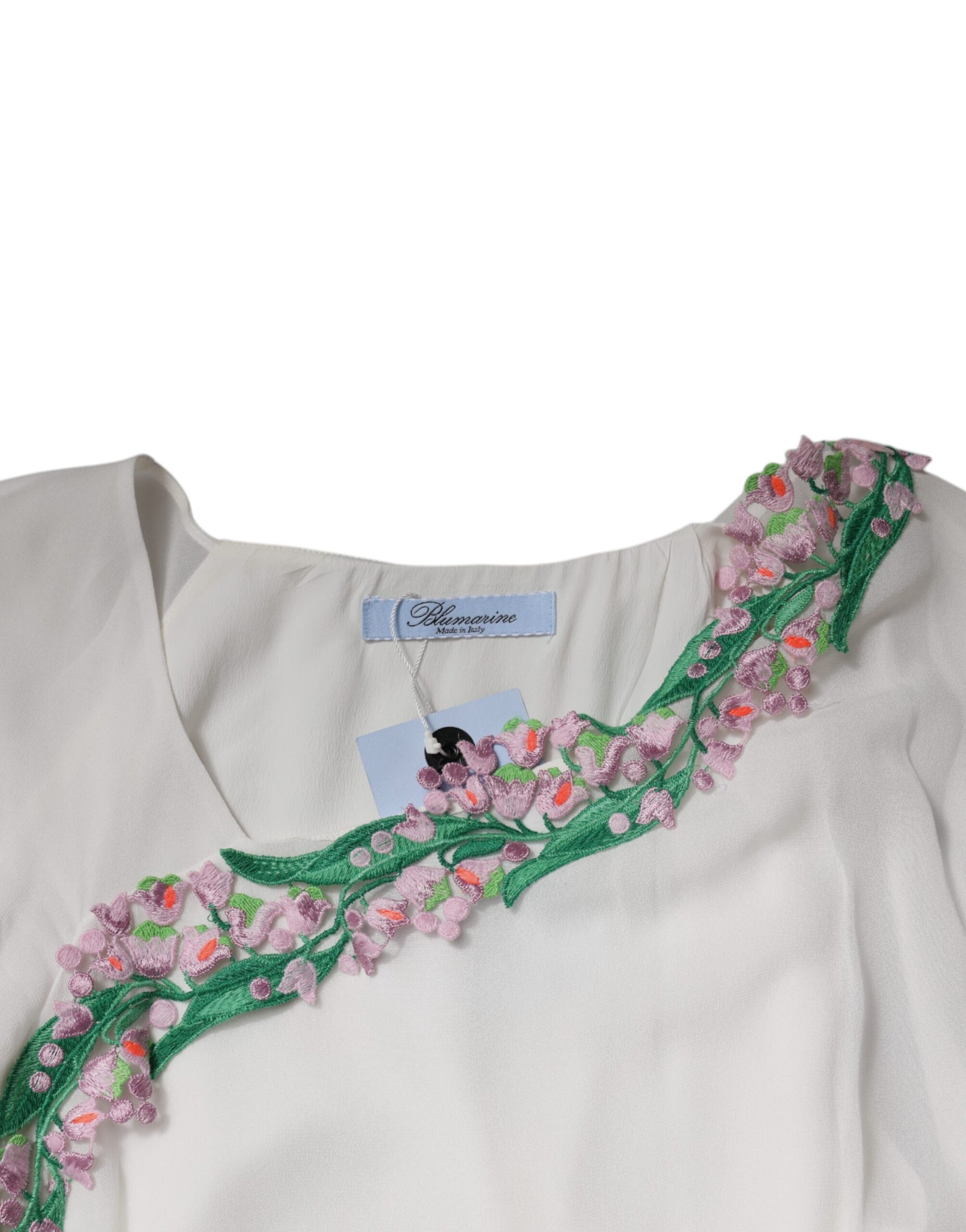 Blumarine White Floral Embroidery Viscose Chiffon Shift Dress Blumarine