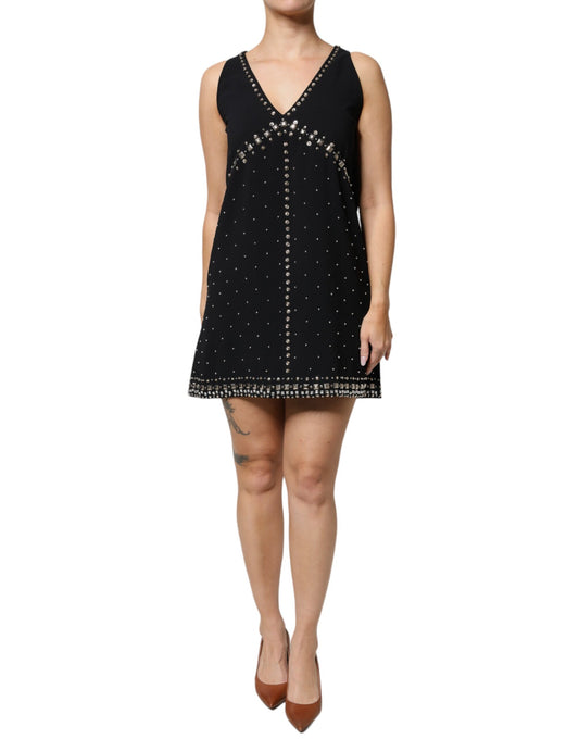 PINKO Black Embellished Polyester Sleeveless Shift A-line Mini Dress PINKO