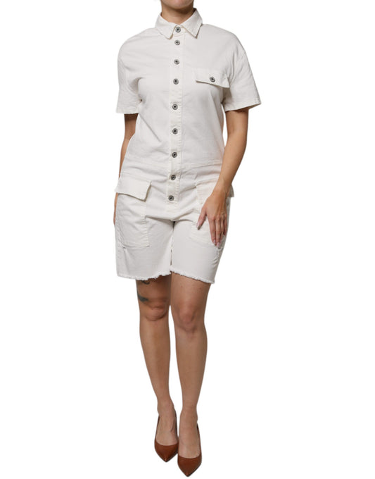 Please White Cotton Short Sleeves Button Down Romper Dress Please