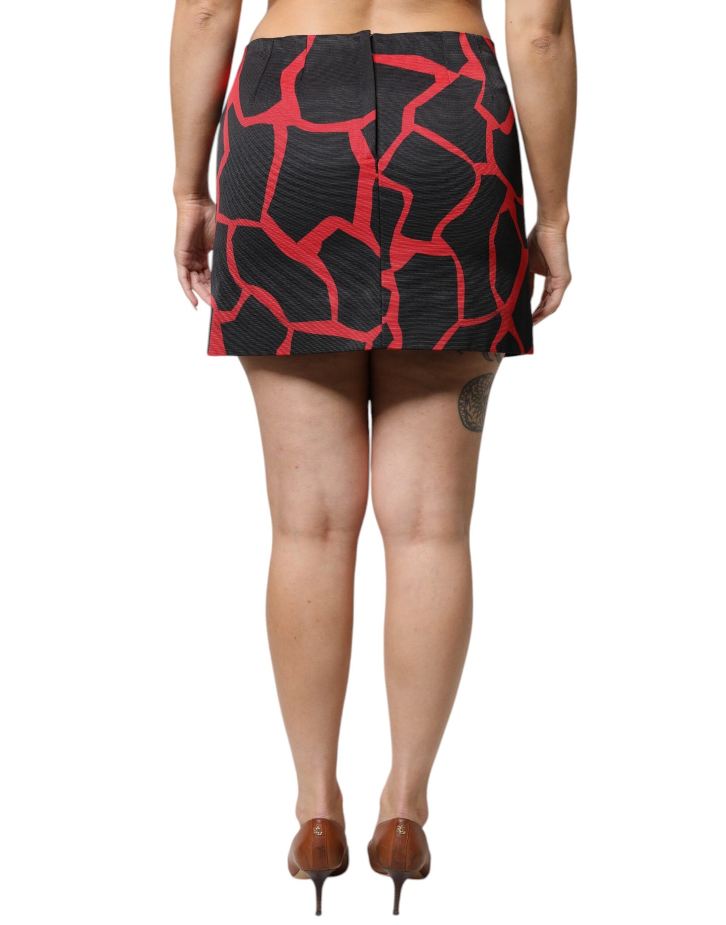 Dolce & Gabbana Black Red Abstract Mid Waist A-line Mini Skirt Dolce & Gabbana