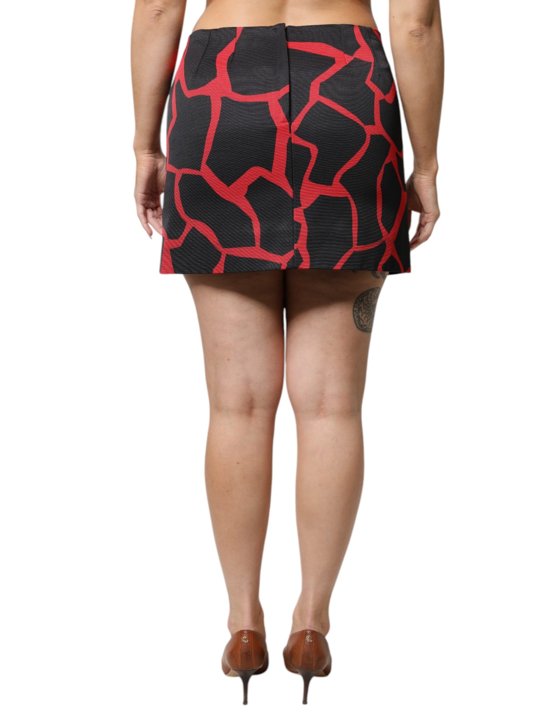 Dolce & Gabbana Black Red Abstract Mid Waist A-line Mini Skirt Dolce & Gabbana