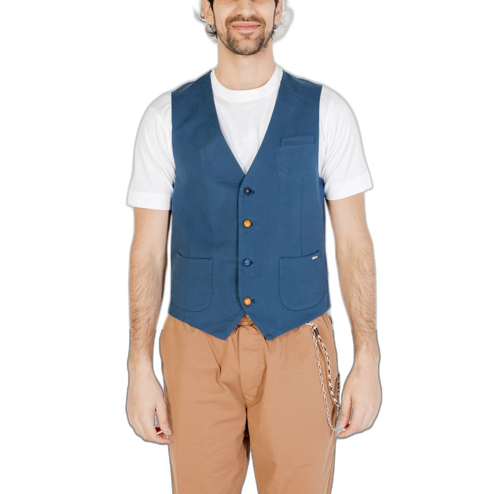 Gianni Lupo Blue Cotton Waistcoat Gianni Lupo