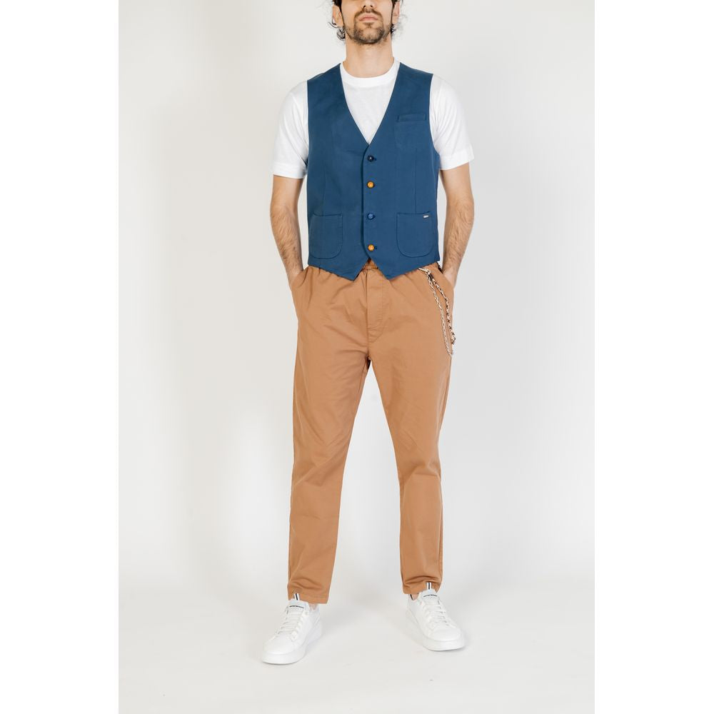 Gianni Lupo Blue Cotton Waistcoat Gianni Lupo