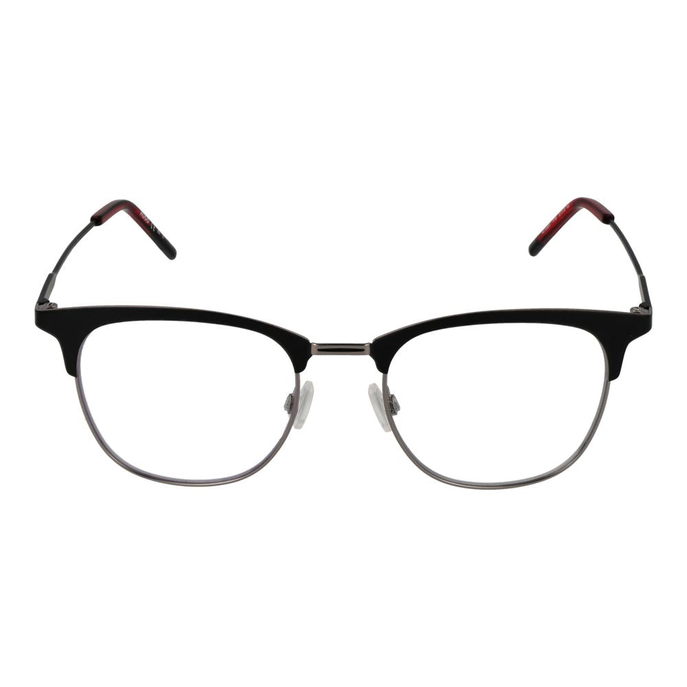 Hugo Boss black stainless steel eyeglass frames with sleek, modern design for stylish eyewear.