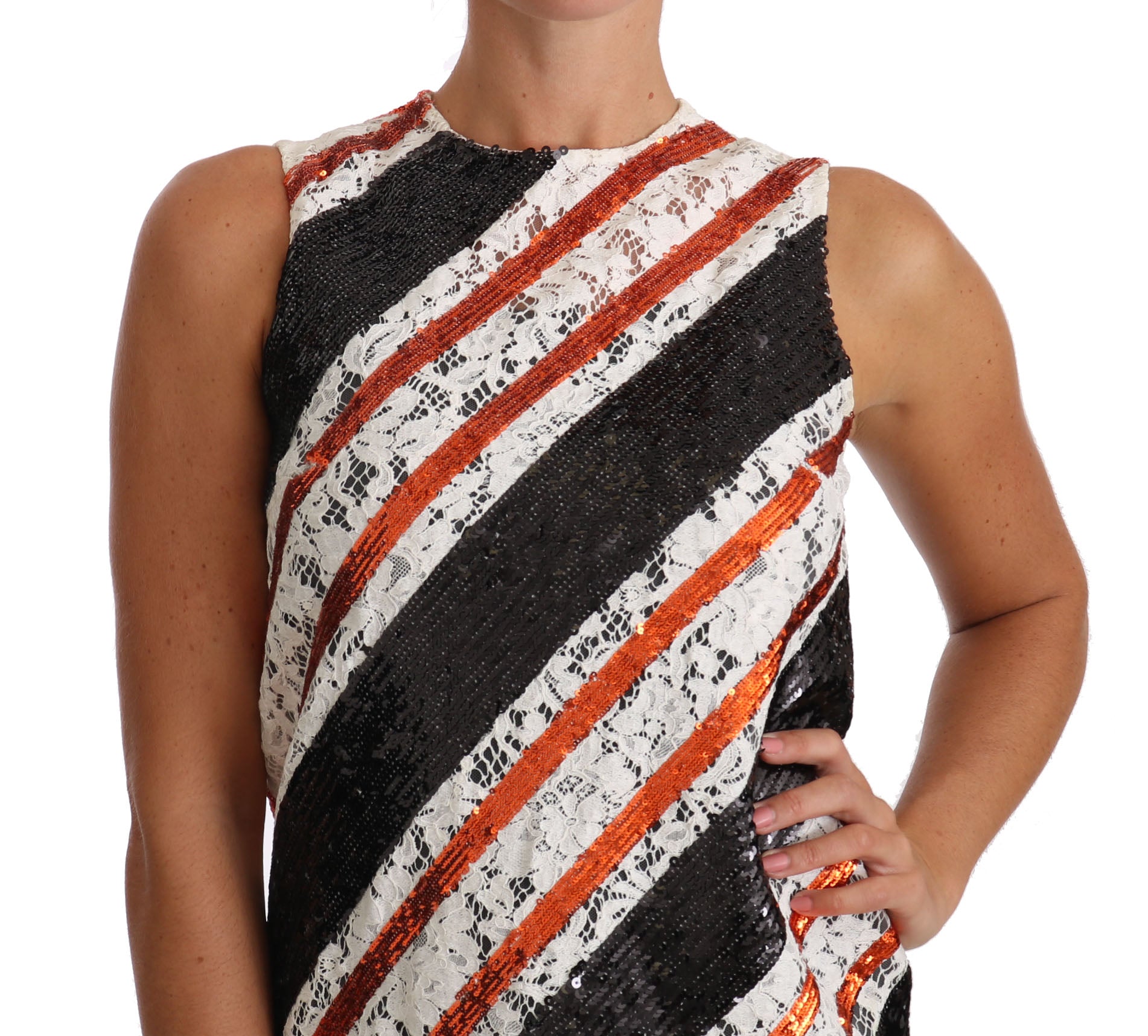 Dolce & Gabbana White and orangeSequin Floral Lace Embellished Shift dress Dolce & Gabbana