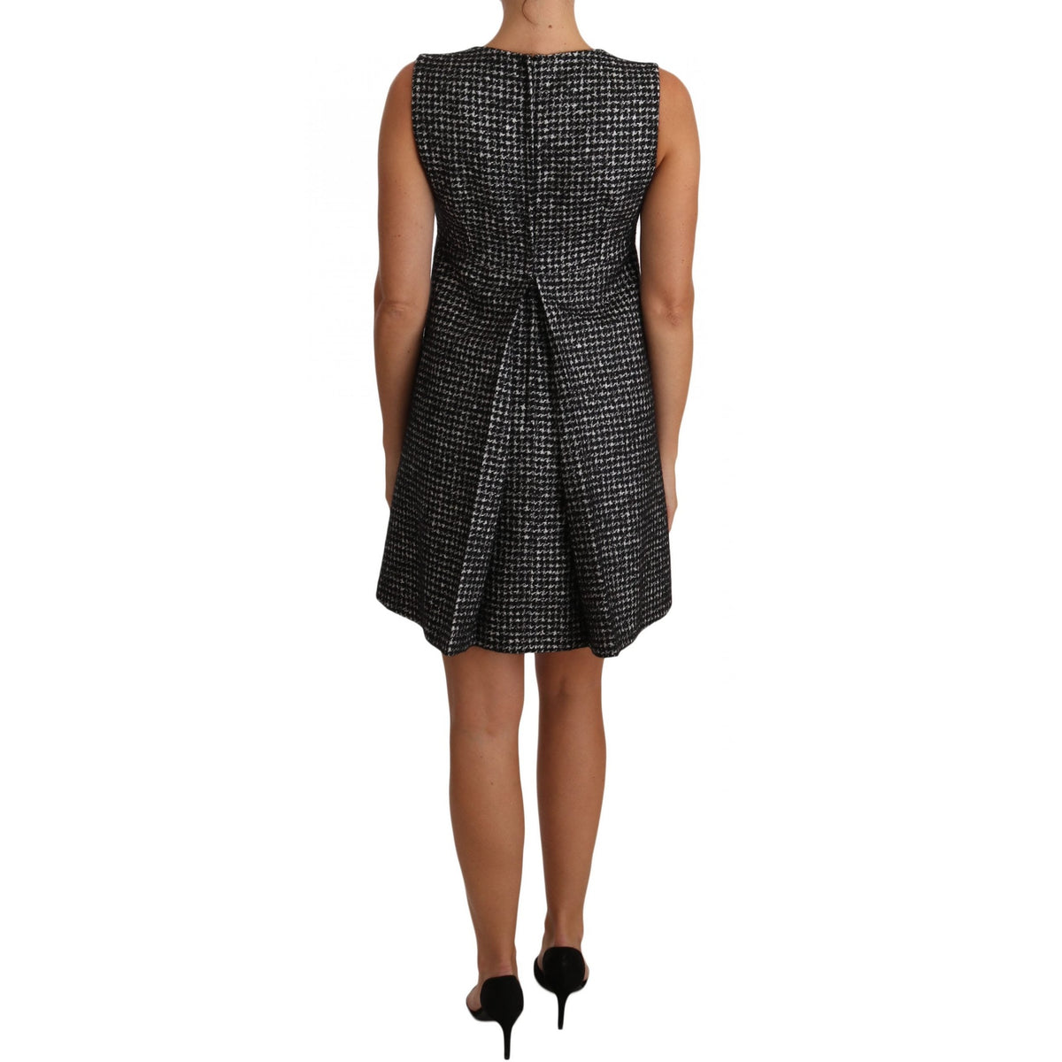 Dolce & Gabbana Gray Houndstooth Floral Appliqué Shift Mini Dress