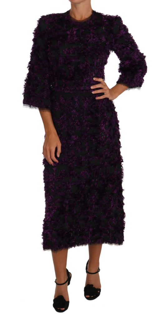 Dolce & Gabbana Purple Fringe Midi Sheath Dress Dolce & Gabbana