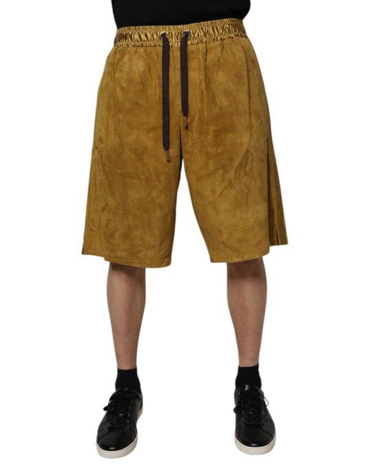 Dolce & Gabbana Brown Lambskin Suede Men Bermuda Shorts Dolce & Gabbana