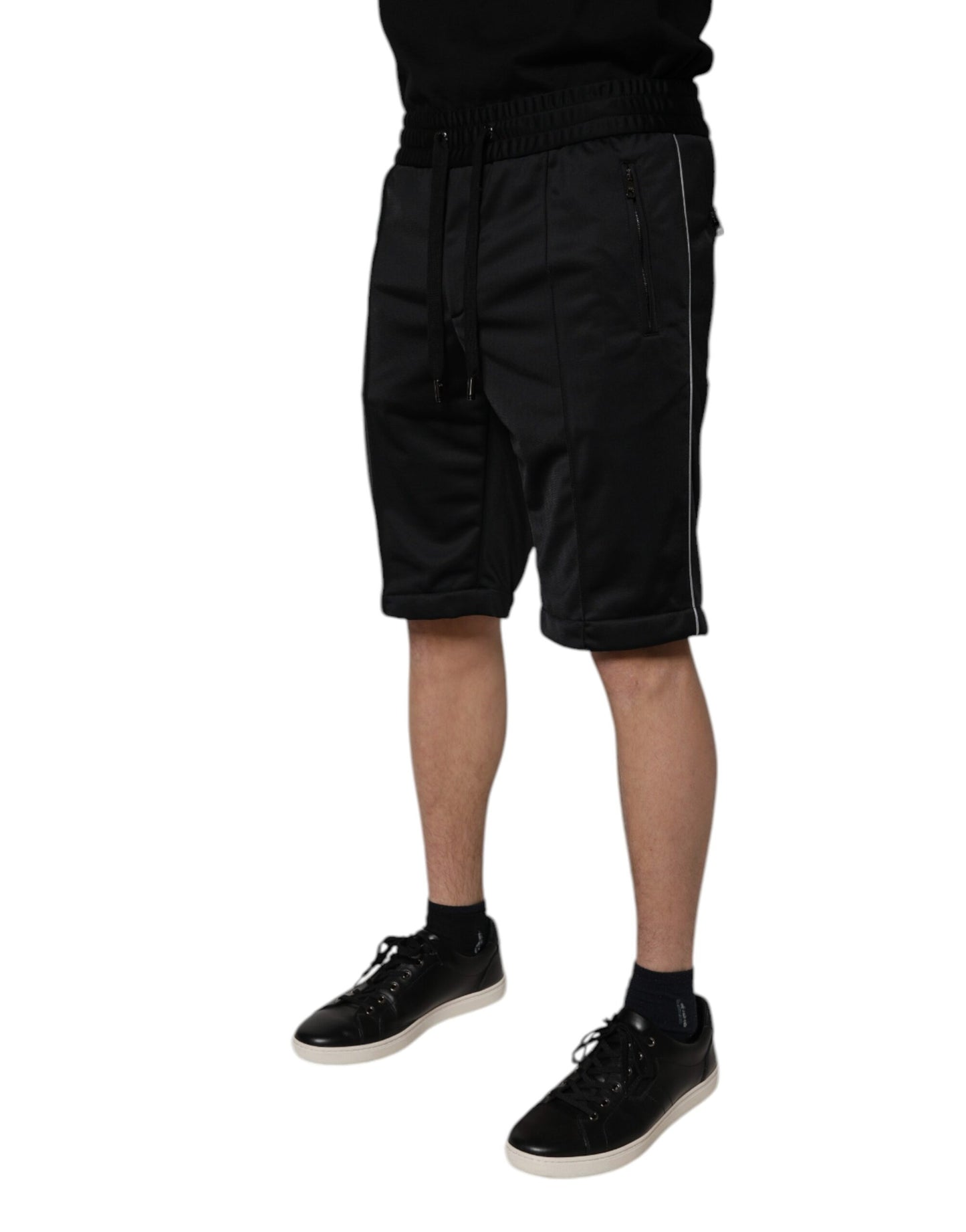 Dolce & Gabbana Black Polyester Mid Waist Men Bermuda Shorts Dolce & Gabbana