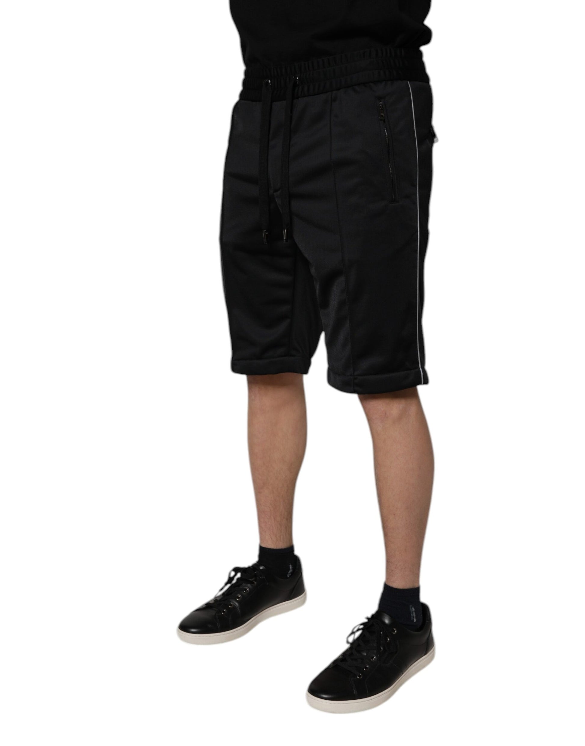 Dolce & Gabbana Black Polyester Mid Waist Men Bermuda Shorts Dolce & Gabbana