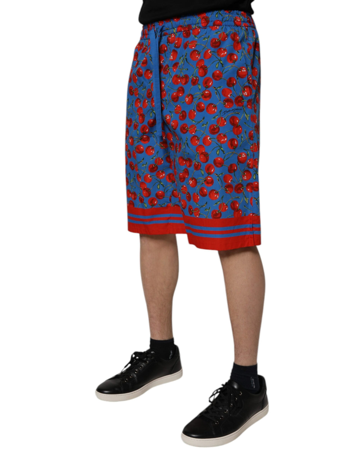 Dolce & Gabbana Blue Cherry Print Cotton Men Bermuda Shorts - Eljoys Fashion 