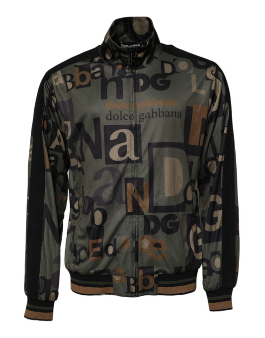 Dolce & Gabbana Army Green Polyester Logo Full Zip Sweater Dolce & Gabbana