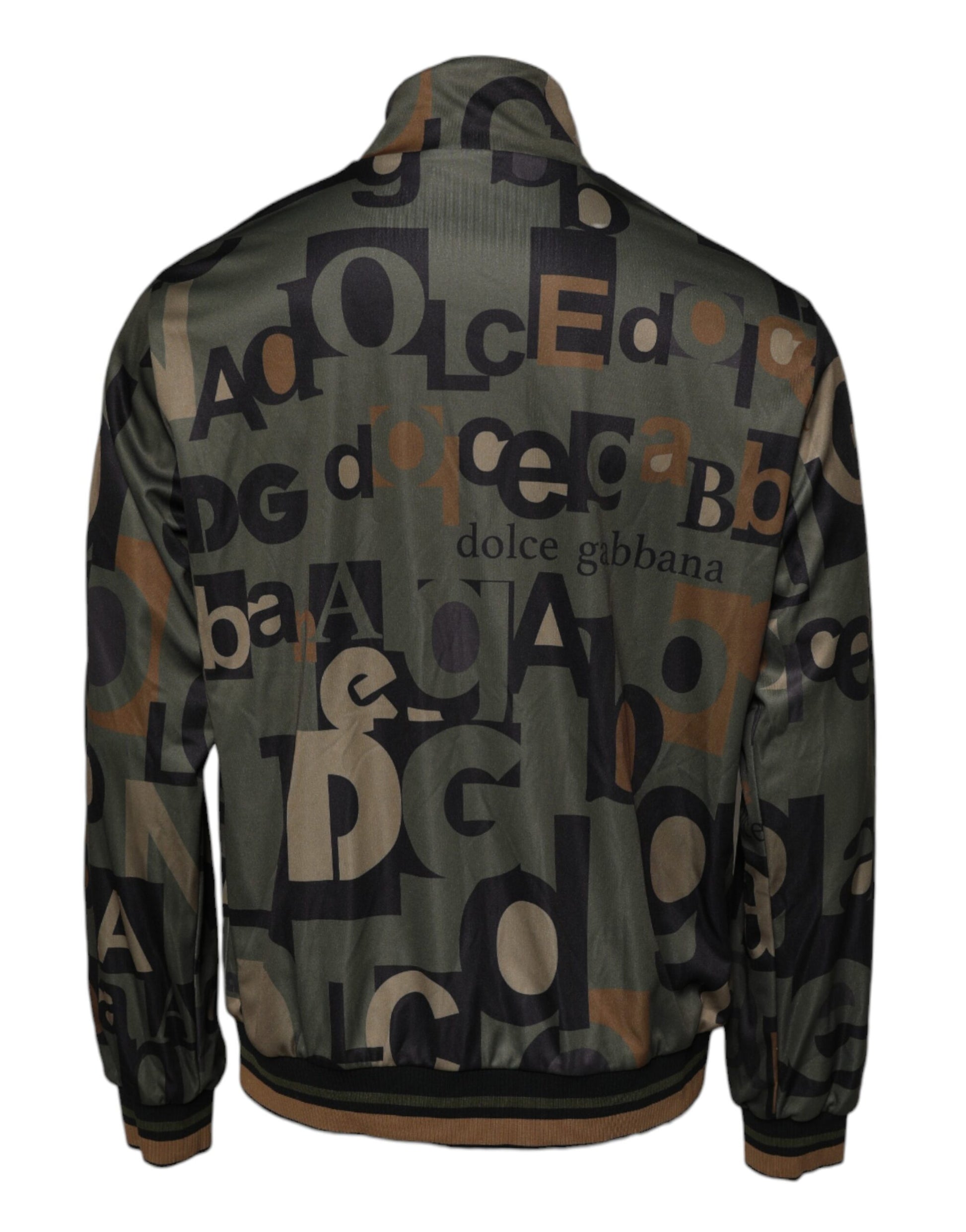 Dolce & Gabbana Army Green Polyester Logo Full Zip Sweater Dolce & Gabbana