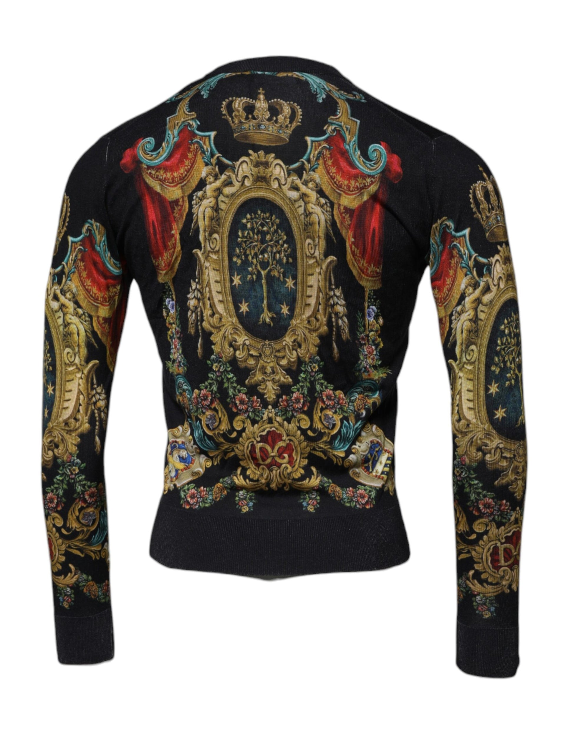 Dolce & Gabbana Black Heraldic DG Silk Round Neck Pullover Sweater Dolce & Gabbana
