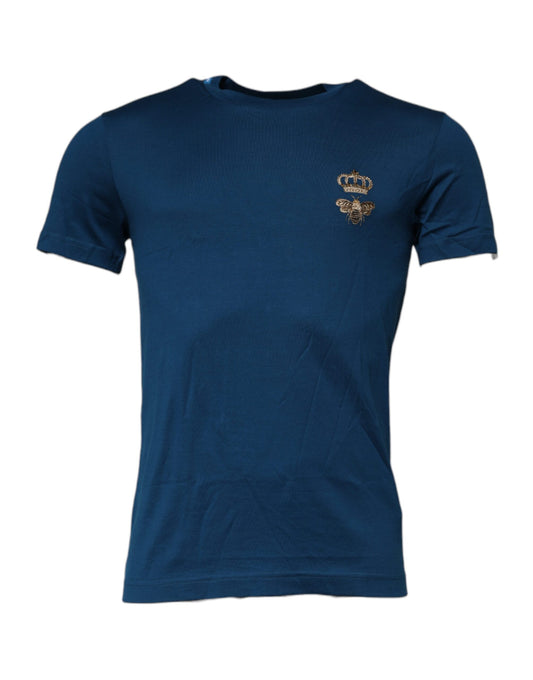 Dolce & Gabbana Blue Crown Bee Cotton Men Crew Neck T-shirt Dolce & Gabbana