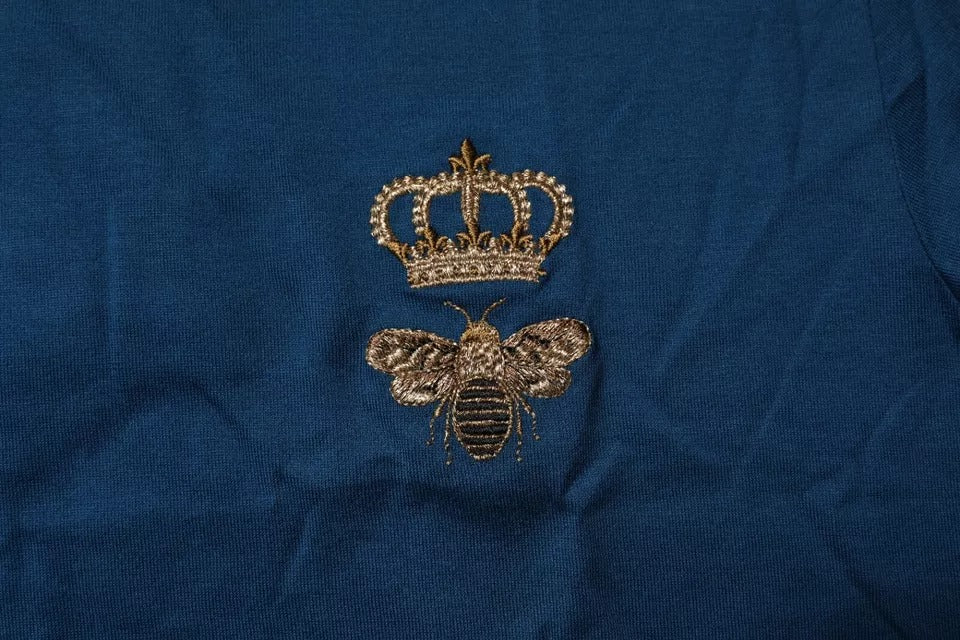 Dolce & Gabbana Blue Crown Bee Cotton Men Crew Neck T-shirt - Eljoys Fashion 