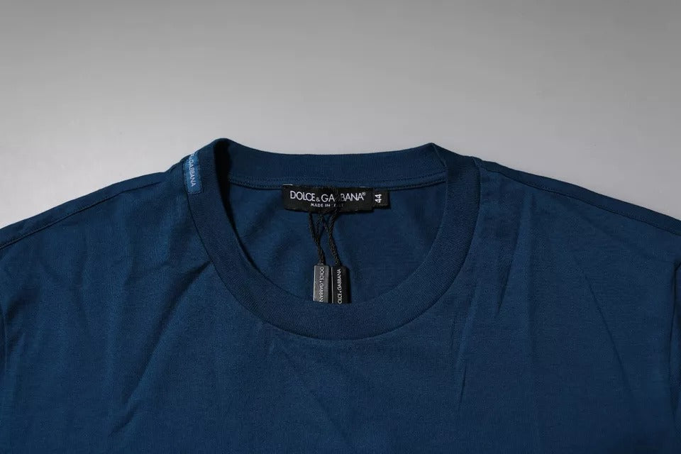 Dolce & Gabbana Blue Crown Bee Cotton Men Crew Neck T-shirt Dolce & Gabbana