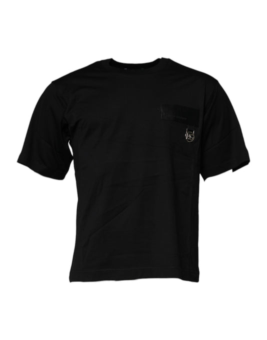 Dolce & Gabbana Black Logo Patch Cotton Crew Neck T-shirt Dolce & Gabbana