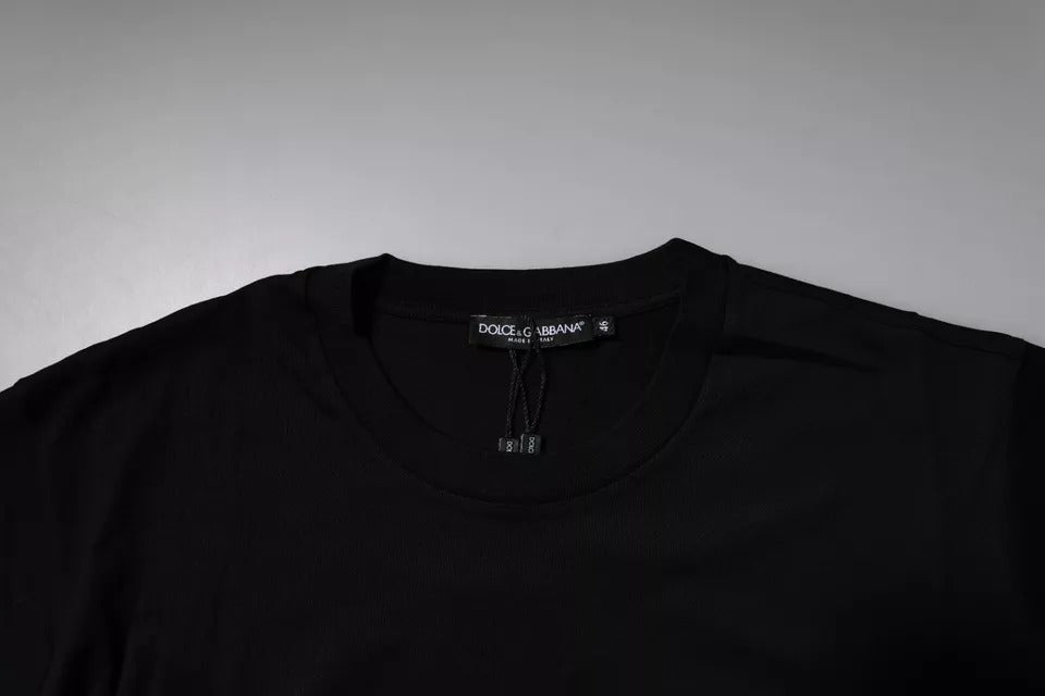 Dolce & Gabbana Black Logo Patch Cotton Crew Neck T-shirt - Eljoys Fashion 