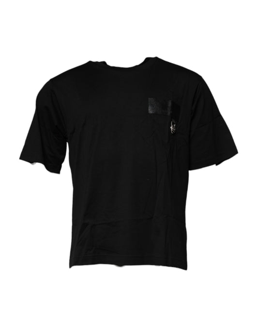 Dolce & Gabbana Black Logo Patch Cotton Crew Neck T-shirt Dolce & Gabbana