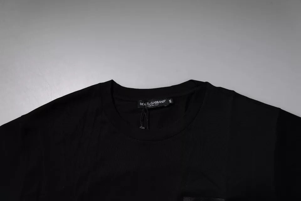 Dolce & Gabbana Black Logo Patch Cotton Crew Neck T-shirt Dolce & Gabbana